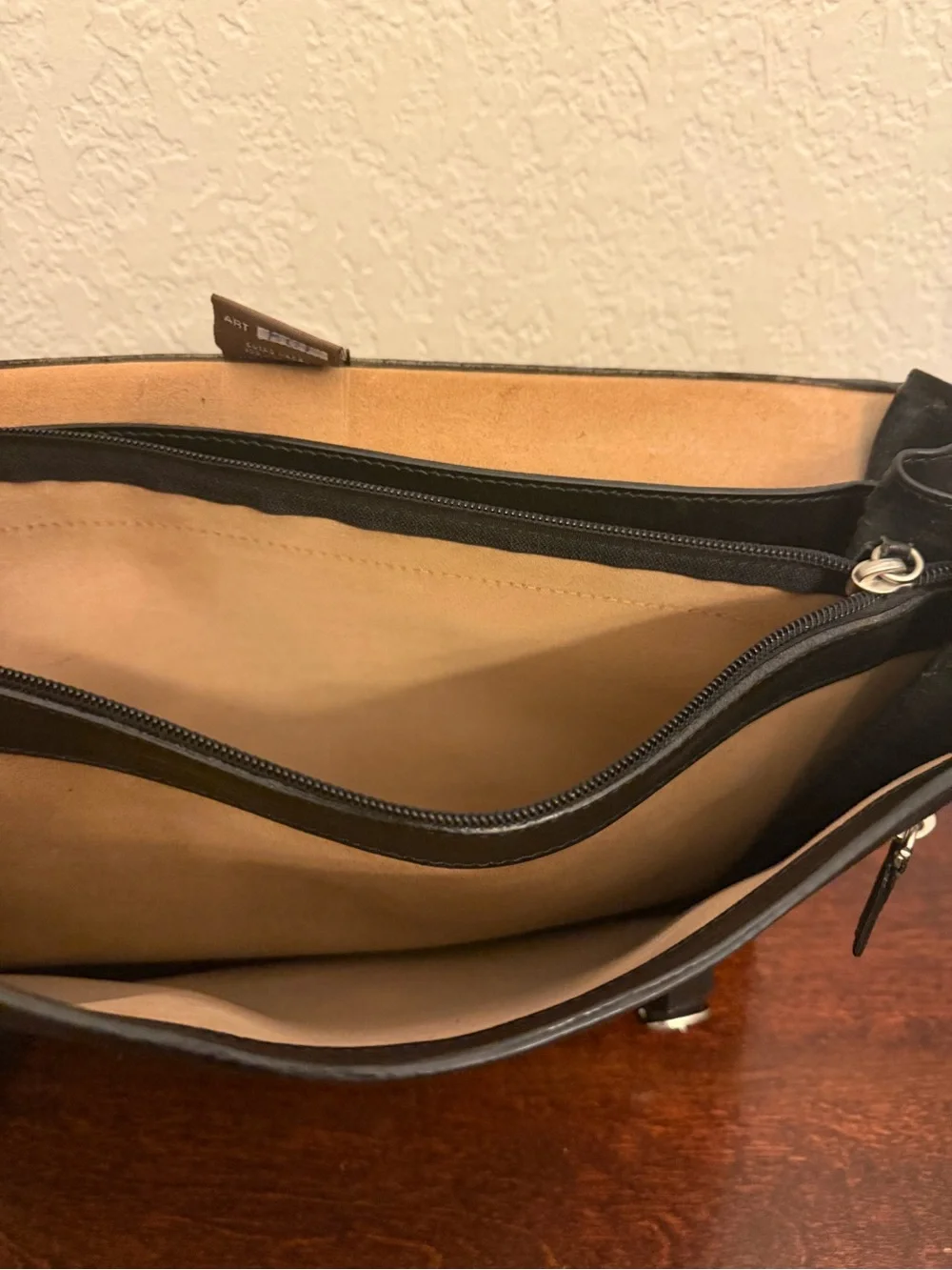 Vintage Maggio & Rosetto Leather Briefcase Black Expendable Bottom No Strap